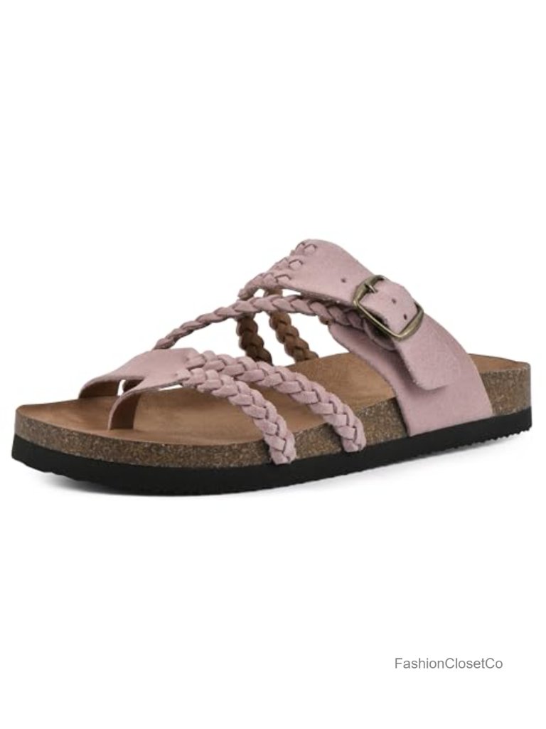 Braided Footbed Sandal With Adjustable Buckle - Slide Sandal